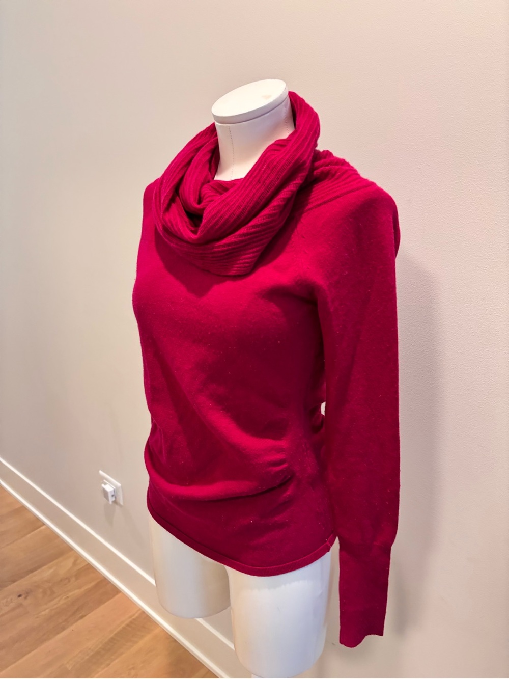 Elie Tahari Rich Red Cowl Neck Sweater. Cashmere